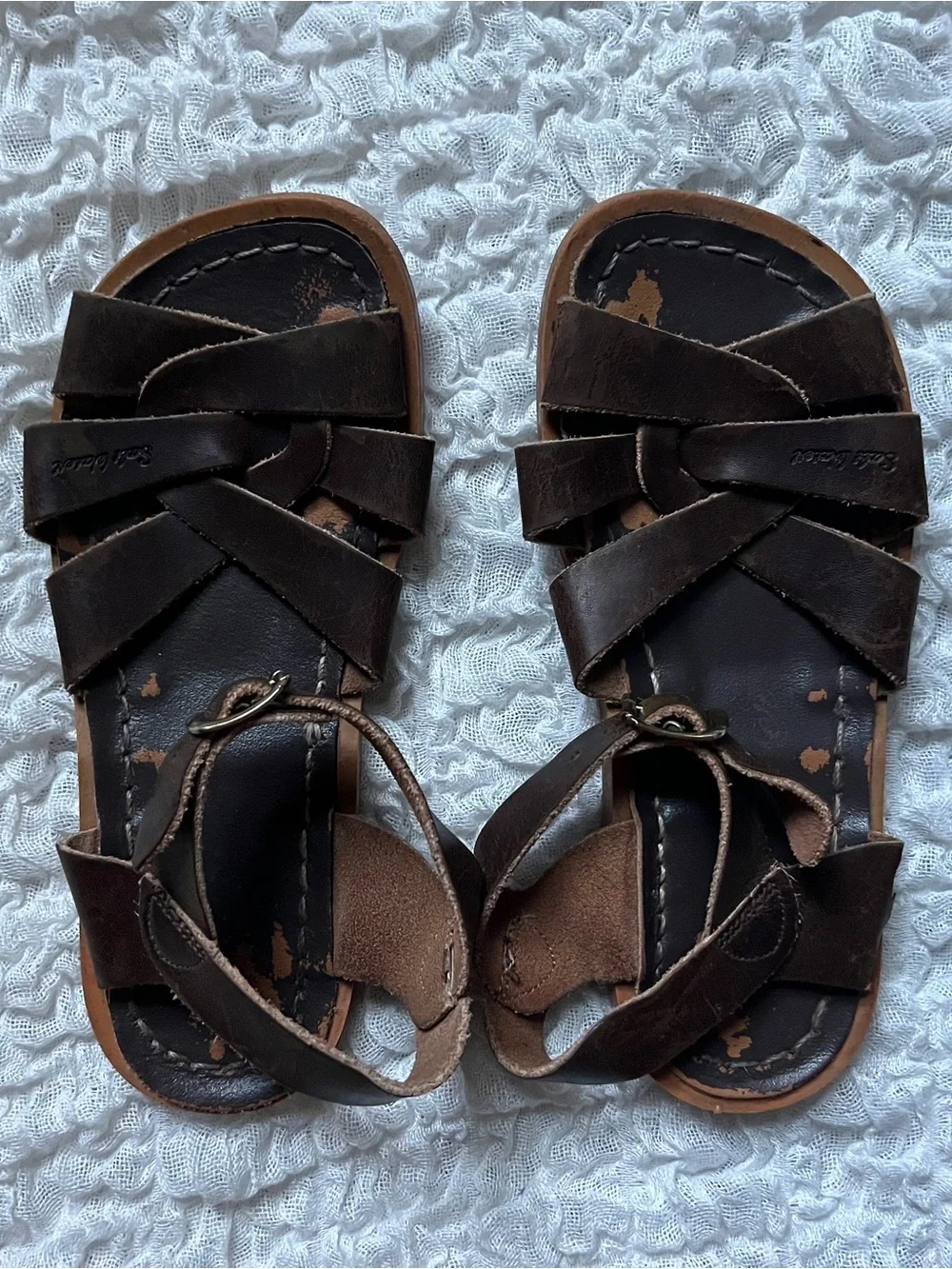 Salt Water Sandals by Hoy Dark Brown Leather Kids Sandals size 11